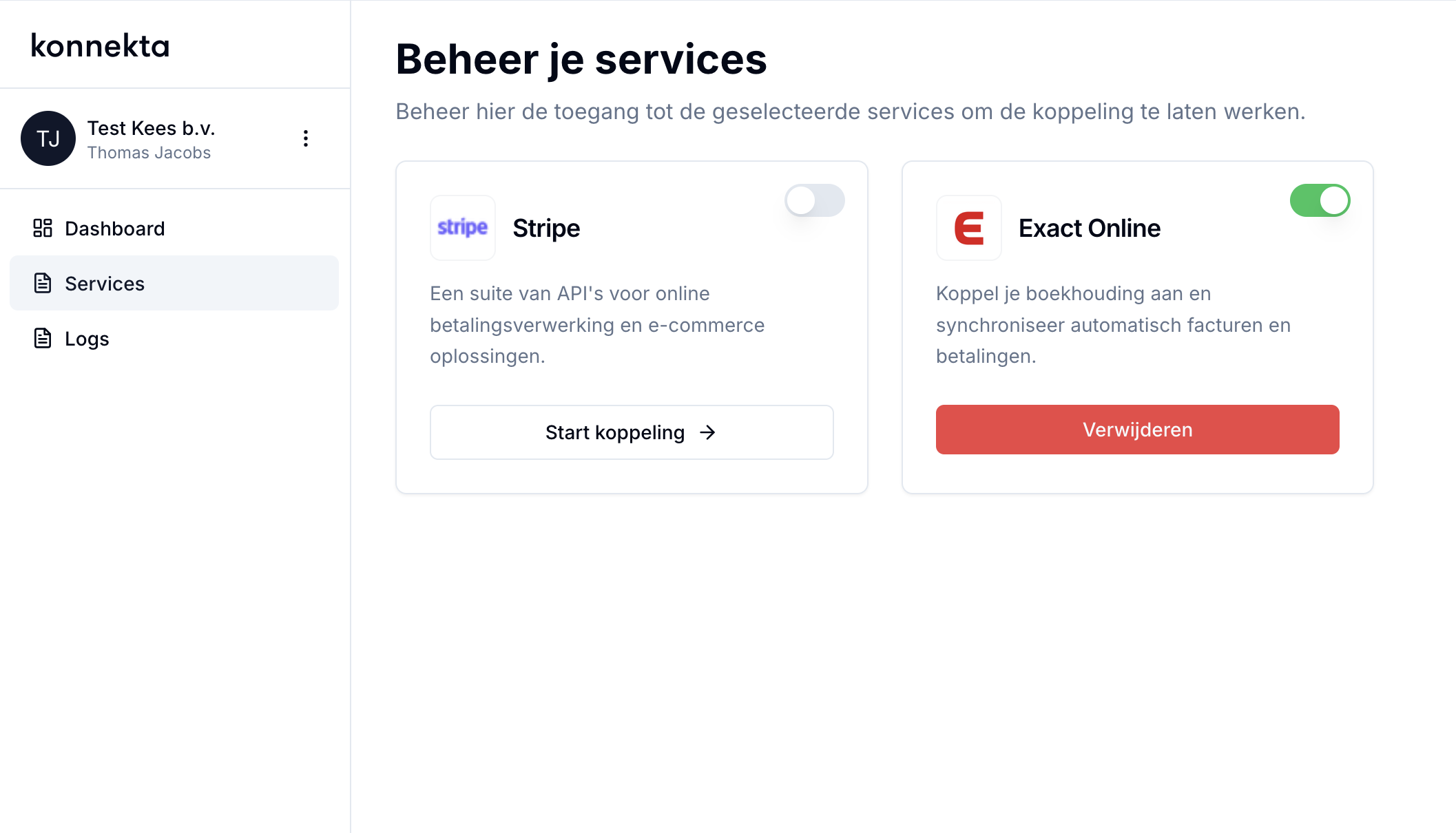 Konnekta dashboard: beheer je services